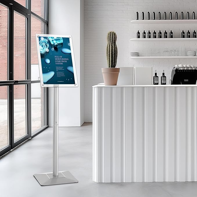 YIYO Sign Stand Poster Stand竊똞djustable heavy duty pedestal Sign Holder Floor Stand竊똞crylic frame floor signage standing for display menu11*17 inch竊똕ilver (acrylic frame 11*17 Sliver)