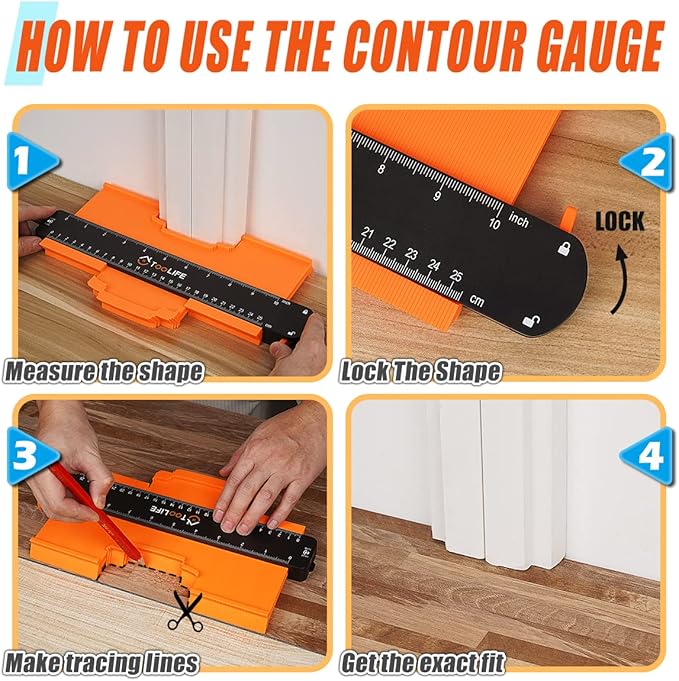 TOOLIFE Contour Gauge Profile Tool,Christmas Gifts for Stocking Stuffers Men Dad Boyfriend Husband竊똕uper Gauge and Outline Shape, Anniversary Birthday ideas, Measures Tools for Woodworking Tiles