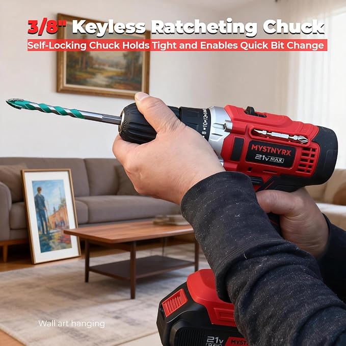 21V MAX Cordless Drill/Driver Kit, 2 Batteries and Charger, 26 Accessories, 3/8-Inch Keyless Chuck, 2 Variable Speed, 24+1 Position, LED Light, Toolbox