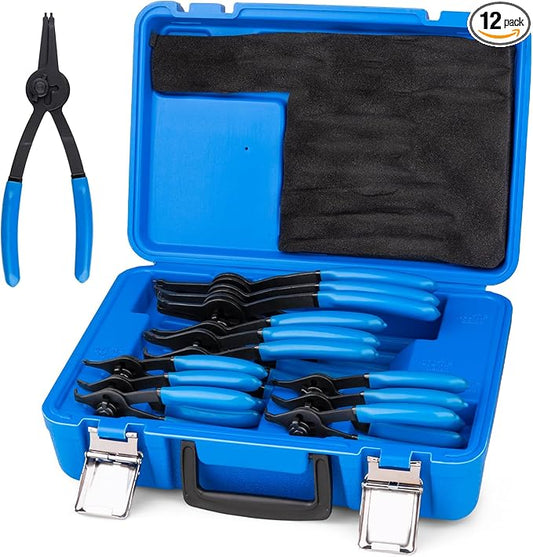 12 Piece Snap Ring Pliers Set, Transformable Internal/External Retaining Ring Pliers Set 0.038in 0.047in 0.070in 0.090in, Universal for Automobiles