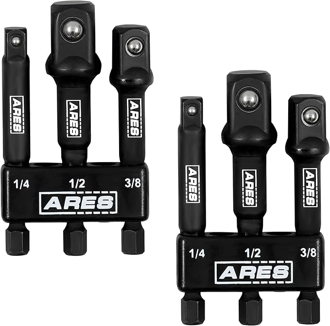 ARES 22048 ??2-Pack 3-Inch Impact Grade Socket Adapter Set - Turns Impact Drill Driver into High Speed Socket Driver - 1/4-Inch, 3/8-Inch, and 1/2-Inch Drive