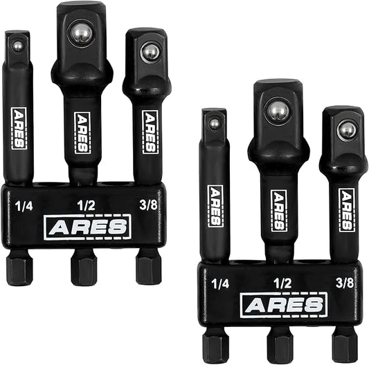 ARES 22048 ??2-Pack 3-Inch Impact Grade Socket Adapter Set - Turns Impact Drill Driver into High Speed Socket Driver - 1/4-Inch, 3/8-Inch, and 1/2-Inch Drive