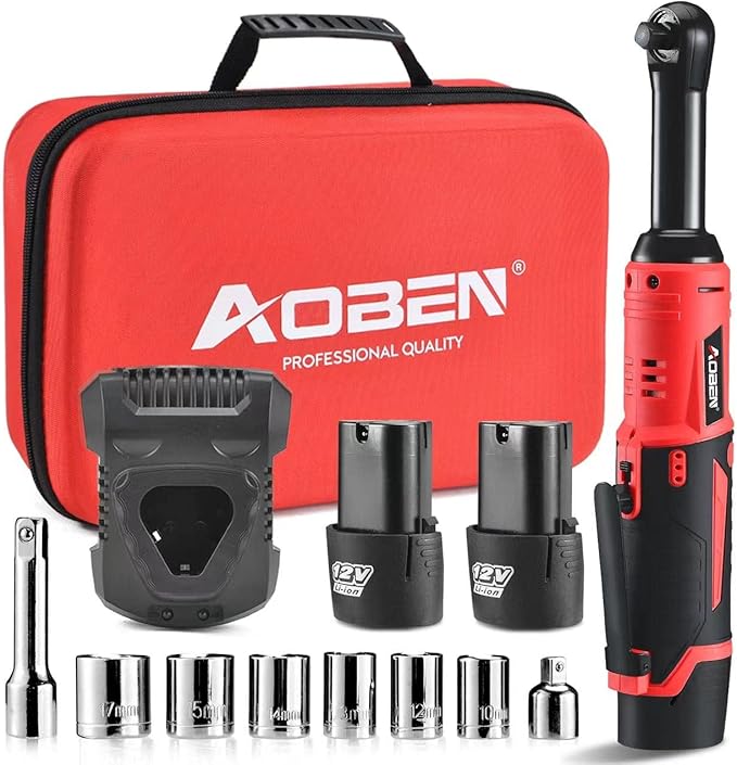 AOBEN 3/8" 40 Ft-lbs Cordless Electric Ratchet Wrench Kit with Variable Speed, Lithium Batteries