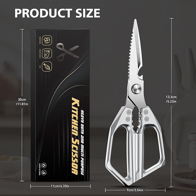 BALUCA Heavy Duty Kitchen Scissors All Purpose - Professional Stainless Steel Japanese Kitchen Shears for Food, Chicken Bones & Turkey | Dishwasher Safe, Sharp Meat & Poultry Scissors (Traditional)