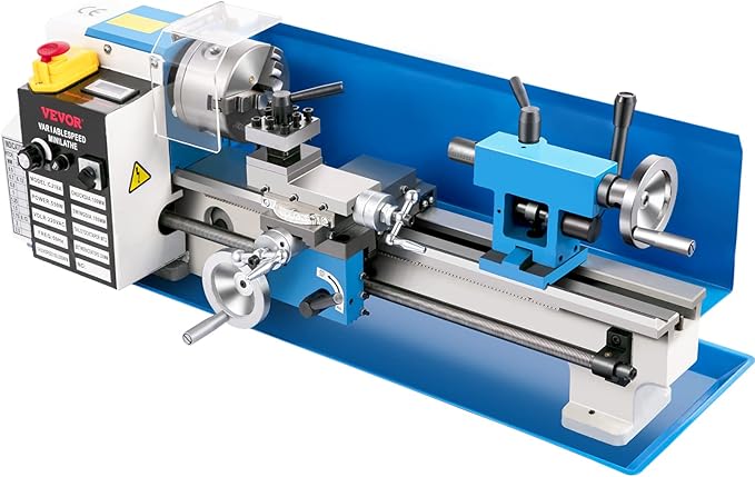 VEVOR Metal Lathe, Upgraded Digital Display 7"x14" Benchtop Metal Lathe 550W Variable Speed 2250RPM with 3-jaw Chuck CNC Mini Lathe Machine Precision Mini Lathe Tool Box for Metal Turning