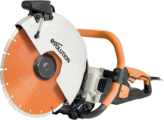 Evolution R14DCT 14” Electric Concrete Saw | High-Torque 20A Motor | 5-1/8” Cut Depth | Auto ON/OFF Dust Suppression | No Gas, Low Maintenance | 14” Diamond Blade | Heavy-Duty | 20A Plug
