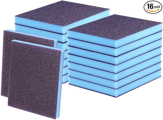 HARFINGTON 16pcs Medium Grit Sanding Sponge Blocks 120-180 Grit Foam Sanding Block Pad for Polishing Kitchen Metal Wood Drywall, 120x100x12mm, Purple