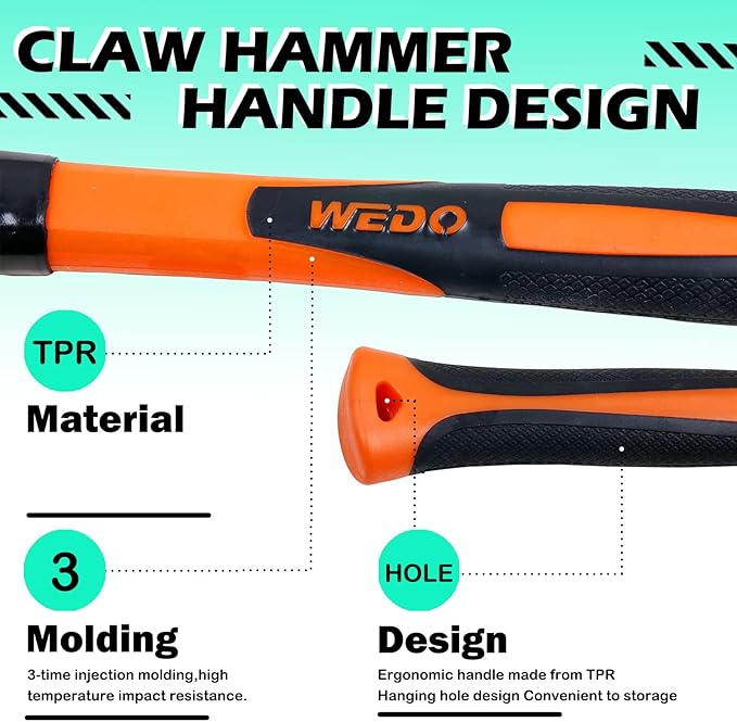 WEDO Non-Sparking Claw Hammer 8oz(1/2lb), Spark-free Safety Claw Hammer, Aluminum Bronze, Die-Forge, Corrosion Resistant, DIN Standard, 280mm Length