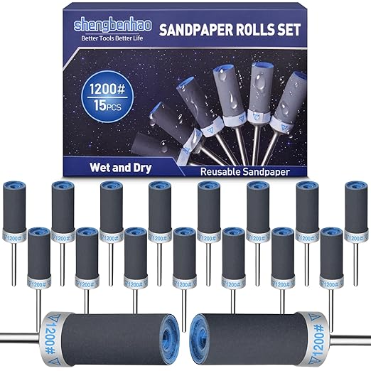 15Pcs 1200 Grit Sanding Drums Sandpaper Sticks Set for Dremel Rotary Tool with 1/8" Shank, Sanding Bits Kit Rotary Tool Accessories for Metal Rust Removal/Jade Polishing/Stone Grinding (1200 Grit)