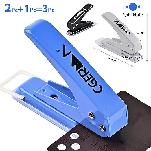 Single Hole Puncher, 3 Pack 竊?/4" Hole, 50% Labor Savings, Heavy Duty Metal Punch, 15 Sheet Capacity, for ID Cards, Chipboard, Art Project, Crafts Easy Punching