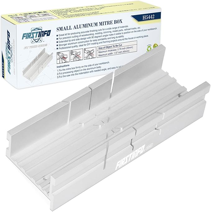 FIRSTINFO H5442 Metal Small Aluminum Miter Box 5.5 Inch Small Tiny Mitre Box for Manual Saw for Hand Saw 3 Cutting Angles