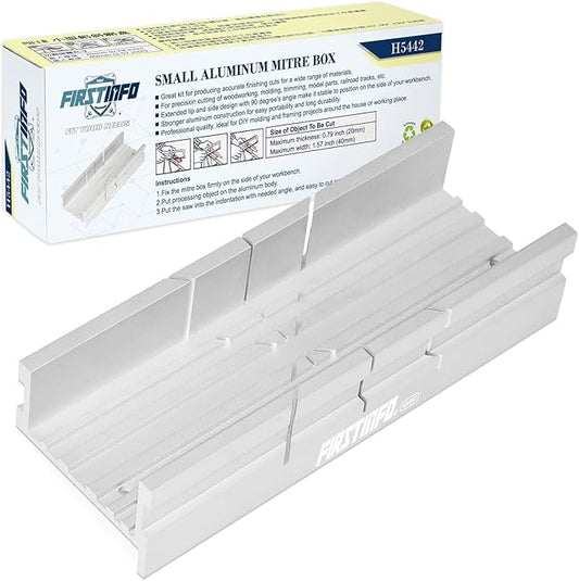 FIRSTINFO H5442 Metal Small Aluminum Miter Box 5.5 Inch Small Tiny Mitre Box for Manual Saw for Hand Saw 3 Cutting Angles
