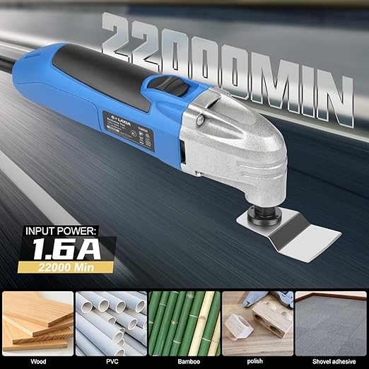 Oscillating Tool, 1.6A Oscillating Multi Tool with with Tool Bag, 3째 Oscillation Angle, 12 Piece Accessories Scraping, Grinding, Sanding, Cutting