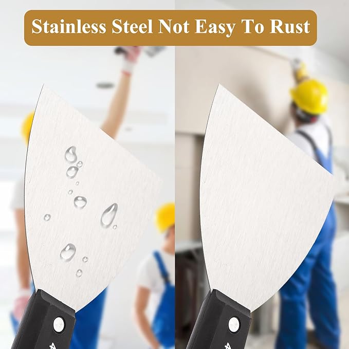 7 PCS Drywall Tools,Putty Knife,Paint Scraper Tool with Storage Bag,Stainless Steel Putty Knife Set,Drywall Scraper Spackle Taping Knife for Spreading Mud, Taping,Repairing wall (2 PCS -4")