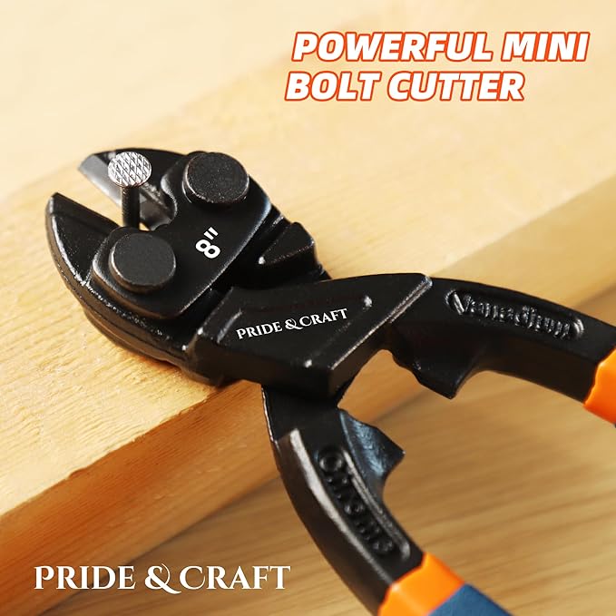 PRIDE&CRAFT 8 inches Mini Bolt Cutter Heavy Duty Cutting Tool for Wire, Chain, and Bolts, Compact Wire Cable Cutter, Snips Clippers, Portable Tools for Electricians, Mechanics, and DIY Enthusiasts