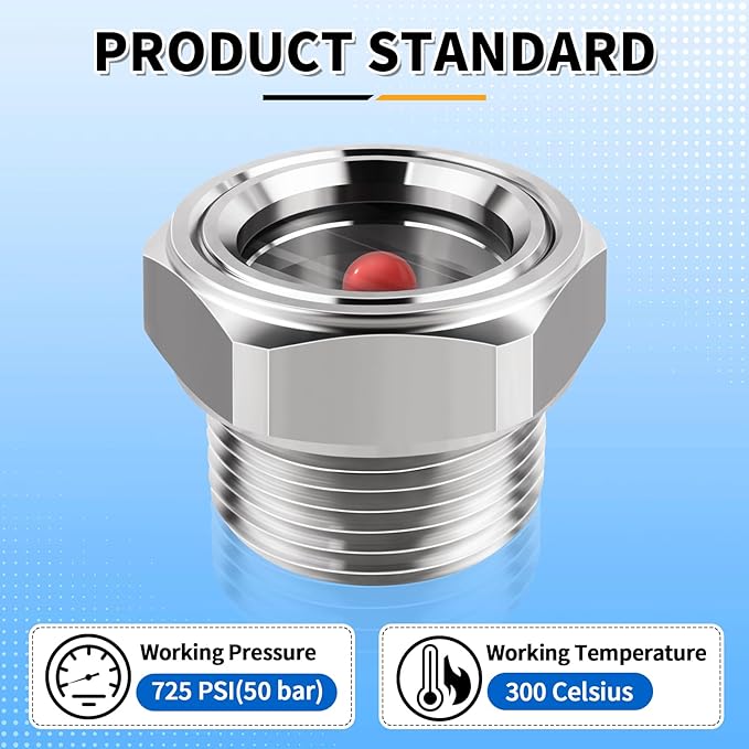 FANOVO 2 inch Compressor Sight Glass, 304 Stainless Steel Tank Oil Level Site Glass Window, 2'' Compressor Replacement Plug, Tank Pump Level Sight Window Indicator, for Liquid Level Detection