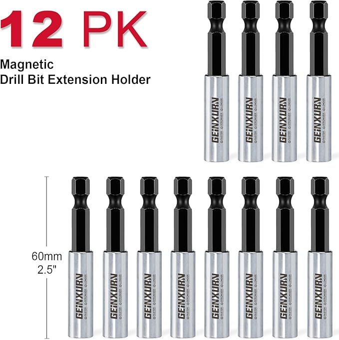 12Pc 2.5 Inches Screwdriver Bit Holders, Cr-V Extension Socket Drill Bit Magnetic Holder Hex Shank Quick-Change Drill Bit Guide