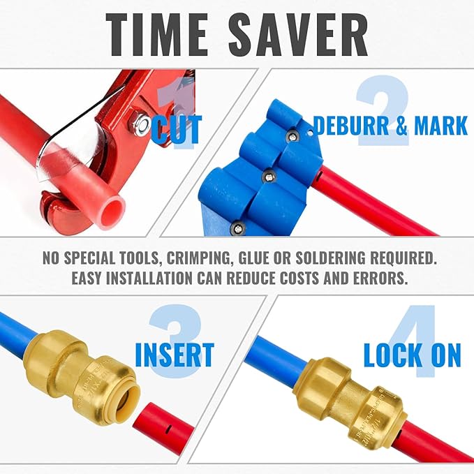 SUNGATOR 1/2-Inch Pushfit Straight Coupling, Push-to-Connect Plumbing Fitting, No Lead Brass Pushfit Fittings for Copper, PEX, CPVC Pipe (2-Pack)