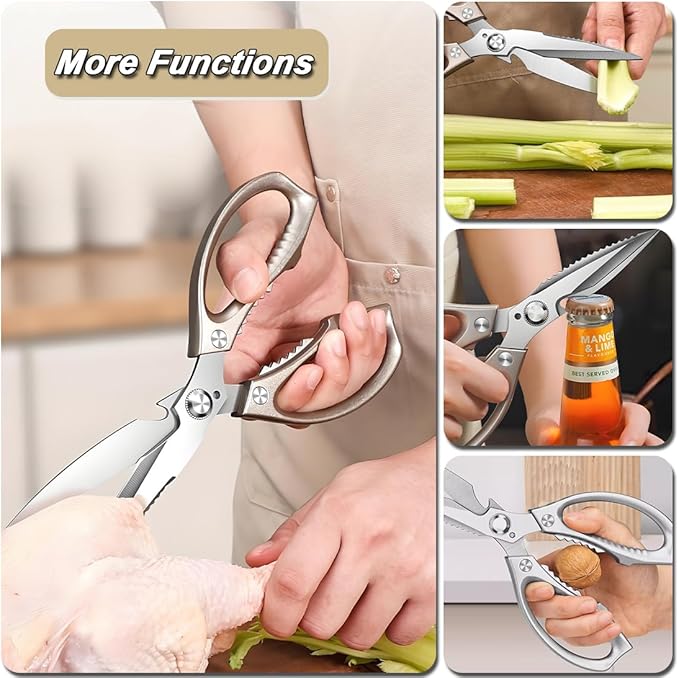 Kitchen Scissors, Heavy Duty Sharp Shears and Scissor Sharpener Set, All Purpose Kitchen Accessories Cooking Shears for Meat, Food, Chicken Bones, Turkey, Vegetables