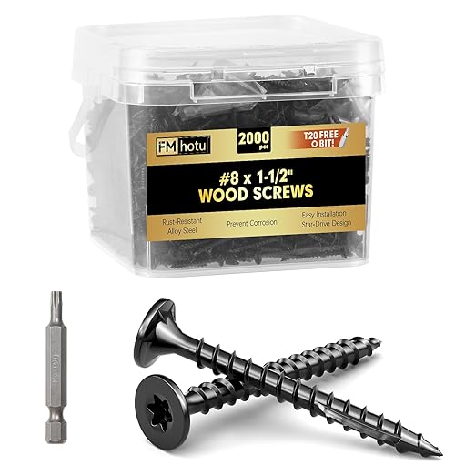 #8 x 1-1/2” Deck Screws, 2000Pcs Star Drive Wood Screws, Rust Resistant Timber Screws for Timber/Log/Landscaping Wood, T20 Star Bit Included, Black