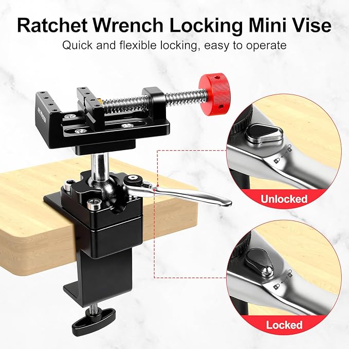 ArtyMaster 360째 Rotating Mini Bench Vise with Quick-Release Ratchet Wrench, 2.48" General-Purpose Table Vise for Woodworking, Metalworking, Modeling, Mini Vice Clamp for Small Projects WT104C