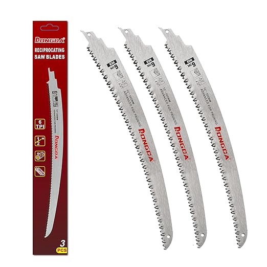 12 Inch Japanese Teeth Reciprocating Saw Blades 3-Piece, Arc Edge Wood Pruning Blades, 6TPI for Tree Trimming, Wood Cutting, Durable & Sharp, Fits Most Reciprocating Saws