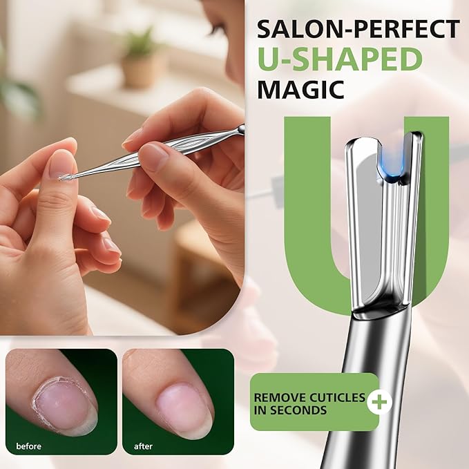 BALUCA 2-in-1 Cuticle Pusher & Trimmer with Fork ??Professional Stainless Steel Nail Cuticle Remover Tool for Pain-Free Manicure & Pedicure ??Durable Metal Cuticle Nippers and Scraper, Silver