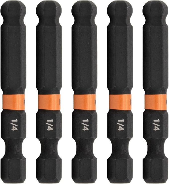 Railer Ball-End Hex Impact Driver Bit - 1/4" Quick Release S2 Steel 2" Hex Bits (5 Pack)