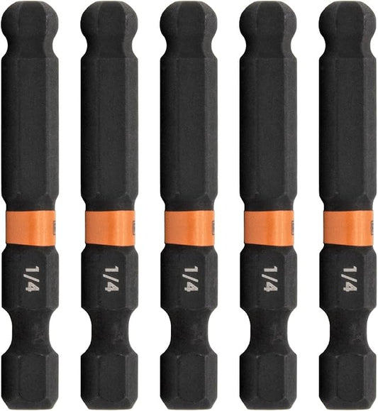 Railer Ball-End Hex Impact Driver Bit - 1/4" Quick Release S2 Steel 2" Hex Bits (5 Pack)