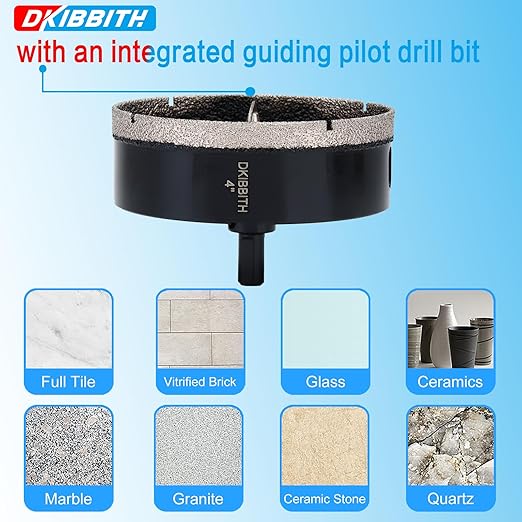 4" Diamond Hole-Saw Bits with Pilot Drill Bit 4 in Diamond Tipped Tile Hole Saws with Guiding Bit for Accurate Drilling, for Porcelain Tile Ceramic Pottery Granite Stone Glass Bottles 102mm