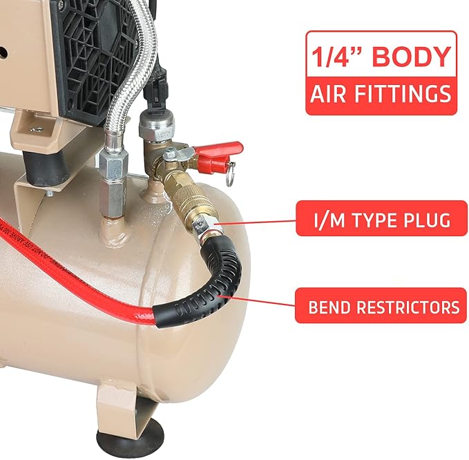 Hromee 1/4-Inch x 10ft Polyurethane Recoil Air Hose with Fittings Compressor Hose with 1/4 in. Industrial NPT Coupler and Plug Kit, Red