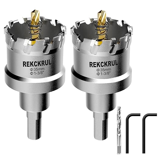 1-3/8" (35mm) 2Pcs TCT Carbide Hole Saw Kit for Metal - Heavy Duty Hole Cutter Drill Bits Set, Cuts Stainless Steel, Iron, Aluminum, Wood, Plastic