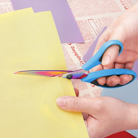 Sewing Scissors, Sharp Titanium Coating Blades, Soft Grip Handle, Multi-Purpose Scissors Set of 3 Suitable for Families, Office, and School Use, Blue Black, Purple Pink and Green Black