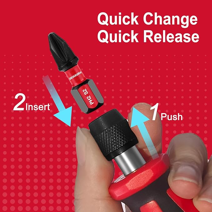 Magnetic 2PC Mini Changeable Head Manual Screwdriver Holder, Quick Change&Release 1/4??Hex Bit Extension Holder
