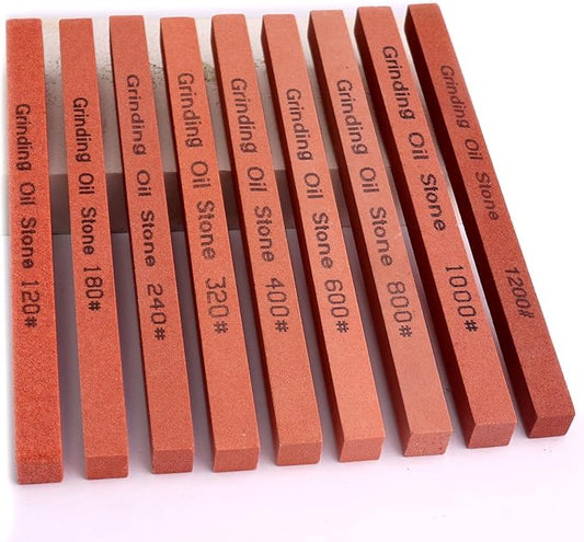 Sharpening Stone Set,9pcs Rectangular Sanding Sticks Knife Whetstone White Corundum Oil Stone for Knife,Most Bladed&Cutting Tool (5.9x0.39x0.39inch)