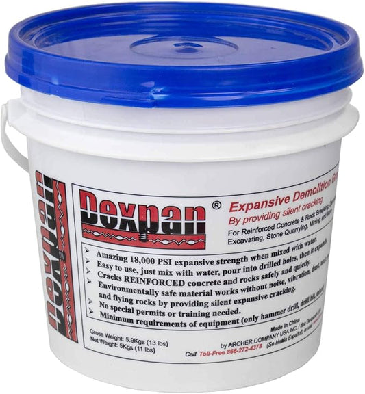 Expansive Demolition Grout 11 Lb. Bucket for Rock Breaking, Concrete Cutting, Excavating. Alternative to Demolition Jack Hammer Breaker, Jackhammer, Concrete Saw, Rock Drill (#3 (23F-50F))