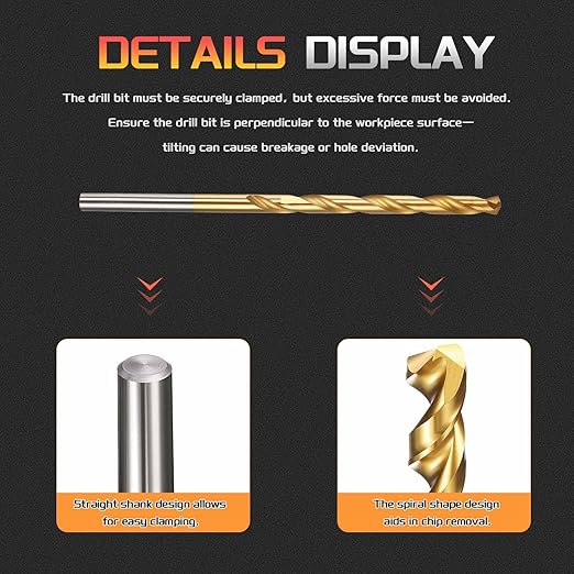 Drill Bit, 1/8" Cutting Diameter, 4341 HSS Jobber Bits TiN Coated 135° Cutting Angle - (Applications: for Drilling Soft Metal Plastic Wood), 20-Pieces