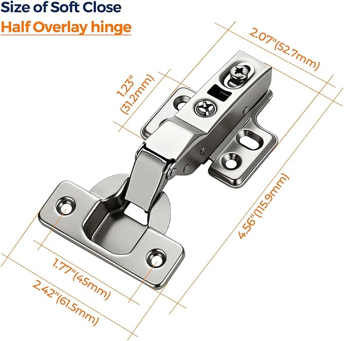 Ravinte 20 Pack (10 Pairs) European Kitchen Cabinet Hinges - Soft Close Half Overlay Door Hinges, Heavy-Duty Frameless Adjustable Concealed Cup Hinge