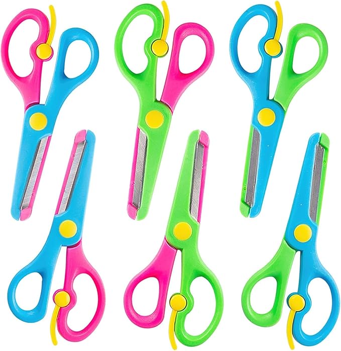 LOVESTOWN Kids Craft Scissors, 6PCS Blunt Tip Safety Scissors Stocking Stuffer for Toddler, Anti-Pinch Design for Child Hand-Eye Coordination Development, Art Craft Scrapbooking Supplies