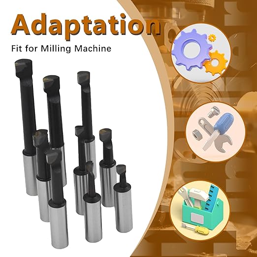 Kimllier 2 Inch Boring Head R8 1/2 Inch Shank Boring Bar Set 9Pcs Carbide Tipped Bars Lathe Tool Fit for Milling Machine