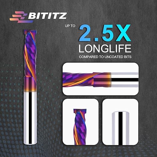 Up & Down Cut Spiral Router Bit 1/4 Inch Shank 1/4 Inch Cutting Diameter 1/10 inch Cutting Length with Extra Long Life Coating CNC Router Bits End Mill for Wood Cutting, Slot Mortise, Engraving