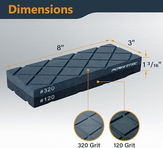 POWERTEC Large Flattening Stone, 120/320 Dual Grit Sharpening Stone Flatener, Diamond Grooves Sharpening Stone Fixer for Whetstone, Wet stone, Waterstone, Oil Stone (72124)
