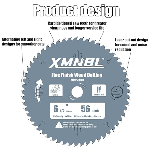 6 1/2 Inch Track Saw Blade,Replace for Makita B-57342 6 1/2 Inch 56T Saw Blades,Carbide-Tipped Cordless Plunge Saw Blade,Compatible with 165mm 20mm Arbor Track Saw,Longer Life 5X