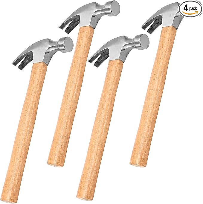 FUNSUEI 4 PCS 16 OZ Claw Hammer, Straight Claw Hammer, Carbon Steel Rip Claw Hammers with Wood Handle for Prying Nails, Woodworking, Repairing