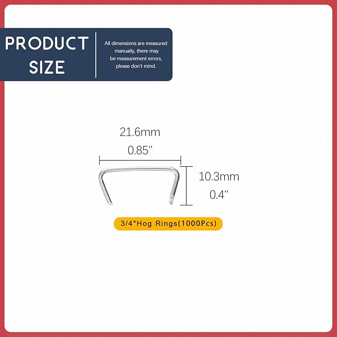 Hilitchi Galvanized Steel Hog Rings for Bungee Shock Cords Animal Pet Cages Bagging Traps Sausage Casing Meat Bags Fencing Railing and More(3/4-1000PCS)