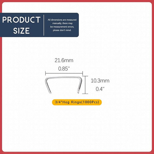 Hilitchi Galvanized Steel Hog Rings for Bungee Shock Cords Animal Pet Cages Bagging Traps Sausage Casing Meat Bags Fencing Railing and More(3/4-1000PCS)
