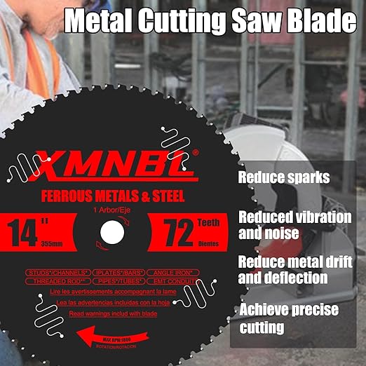 14 Inch Metal Cutting Saw Blade,Replacement for Diablo D1472CF 14" Metal Saw Blades,Compatible with Evolution Etc 14 Inch Chop Saw.72T Carbide Saw Blade.Steel Cutting Saw Blade.Longer Life 5X