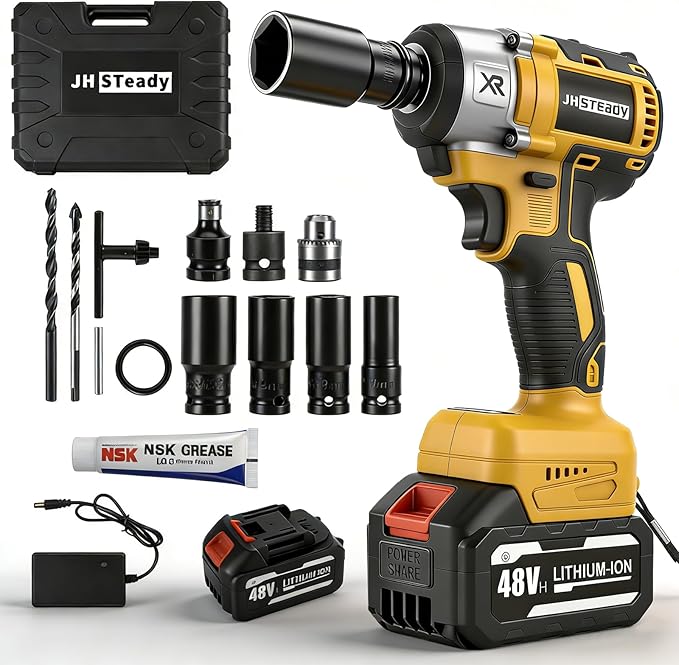 48V Cordless Impact Wrench, 1/2 Impact Gun, 4-Speed Brushless High Torque Impact Gun with LED Light, Precision Power Wrench