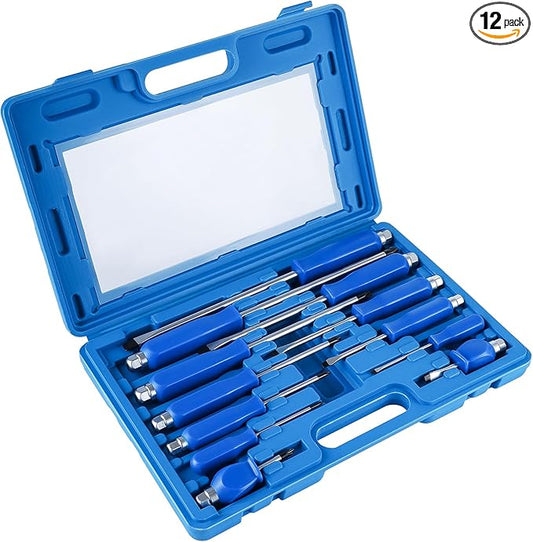 Lichamp 12-Piece Screw Driver Set Heavy Duty, Go-Thru Magnetic Screwdriver Set Kit with High Torque 6 Phillips & 6 Flat Head Tips