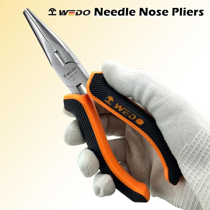 WEDO 6PCS Tool Set,Claw Hammer 8oz,Slotted Screwdriver 5X150mm,Phillips Screwdriver PH1X150mm,Long Nose Pliers 6",Stainless Steel Tweezers 120mm,Measuring Tape 3m*16mm